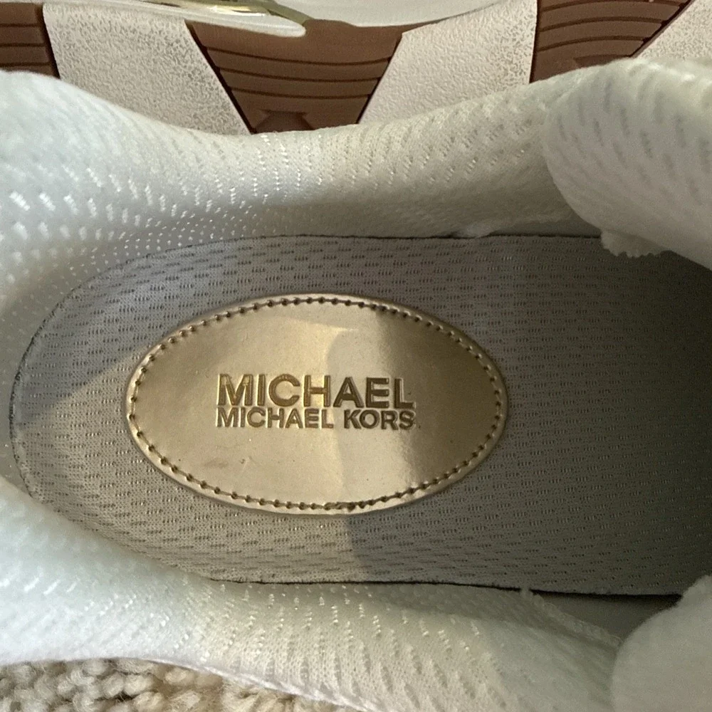 Michael Kors Toni Trainer White Gold Women's Athletic Sneakers 9 Designer Bling